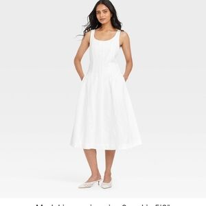 WOMENS CORSET MIDI A LINE WHITE DRESSD